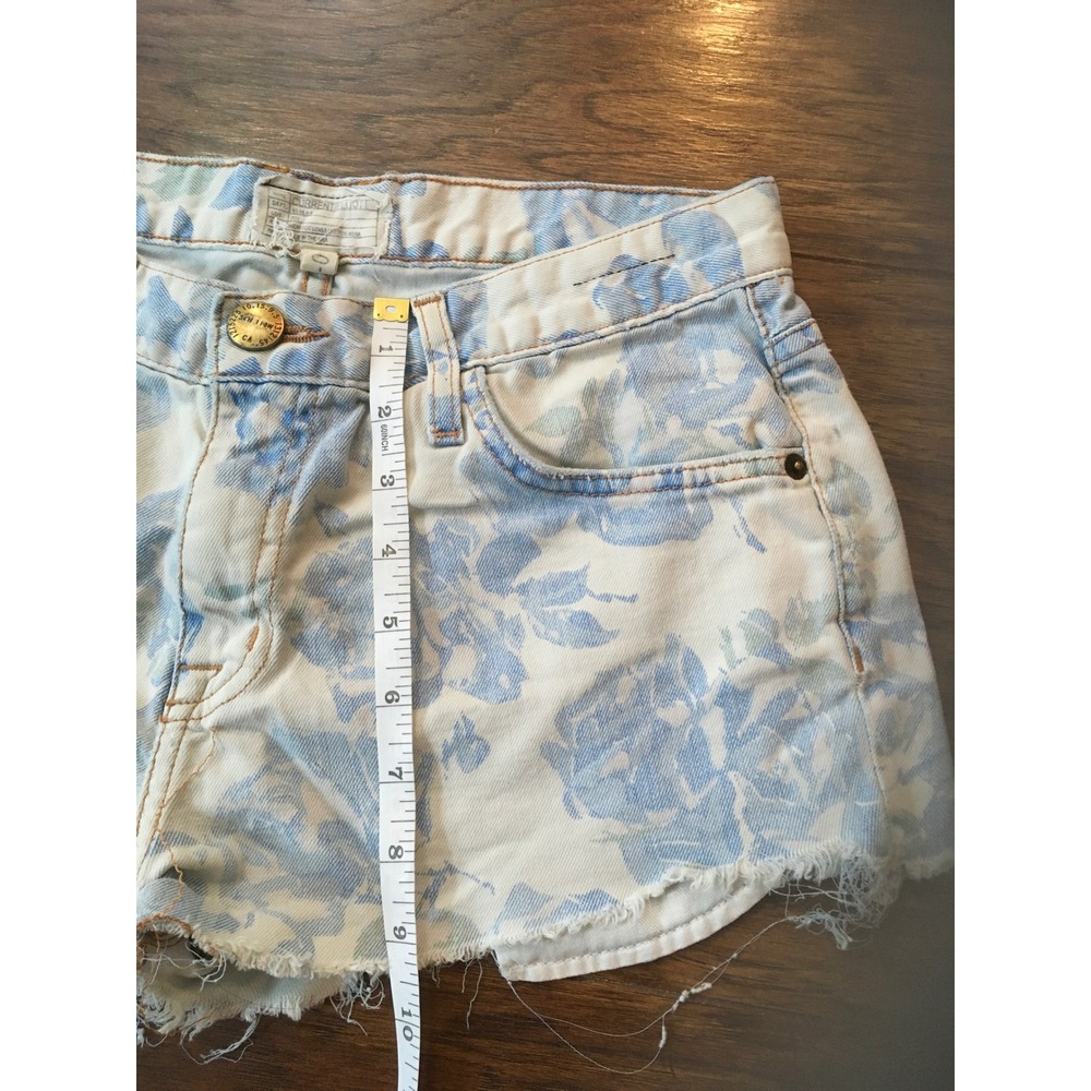 Current Elliott Blue Floral Rose Denim Cut Off Shorts Light Wash Size 0 USA - Picture 4 of 5
